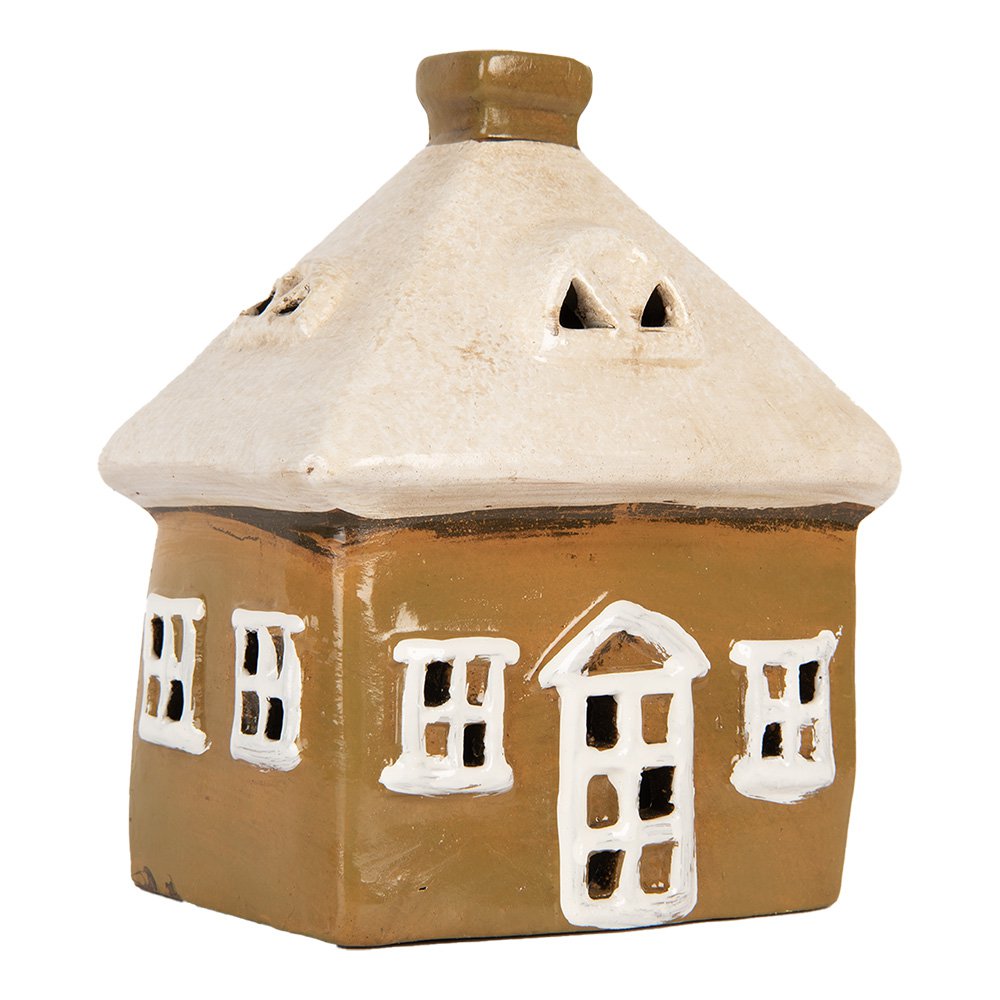 Waxinelichthouder Huis 12x9x14 cm Bruin Keramiek