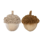 Decoratie fluweel eikel crème 15cm*