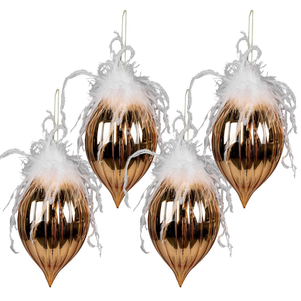 Kerstbal Set van 4 Ø 10 cm Goudkleurig Wit Glas Kerstboomversiering