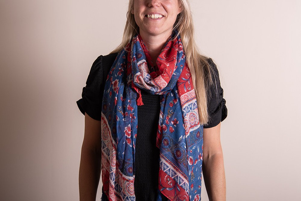 Sjaal Dames Print 90x180 cm Blauw Rood Synthetisch Shawl Dames