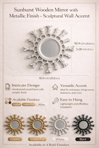 Sunburst houten spiegel met metallic afwerking – sculpturaal wandaccent