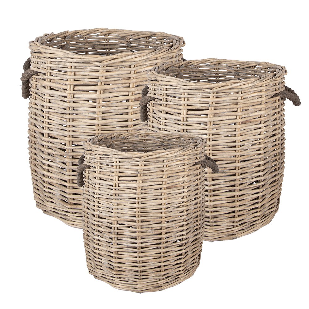 Opbergmand Set van 3 Ø 60x54 / Ø 50x50 / Ø 40x44 cm Beige Rotan