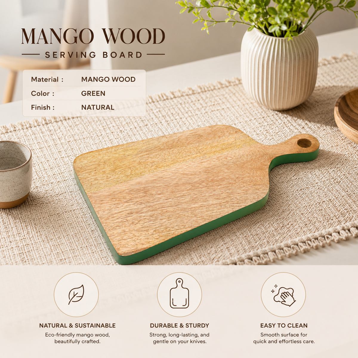 Mangohouten snijplank Green Edge Kaasschepbakje