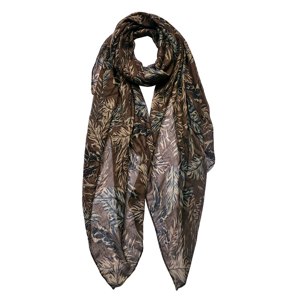 Sjaal Dames Print 90x180 cm Bruin Synthetisch Bladeren Shawl Dames