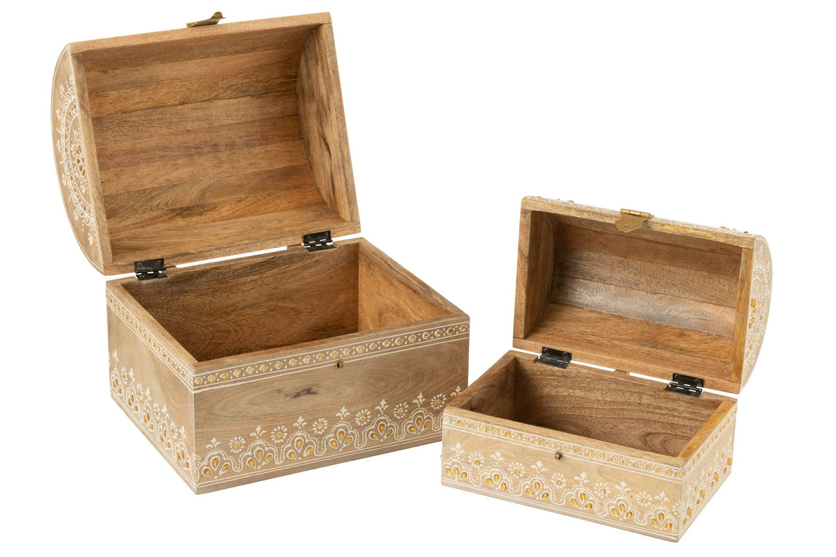 J-Line Set Van 2 Dozen Rechthoekig Kralen Mango Hout Naturel/Wit