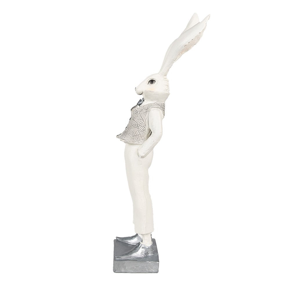 Beeld Konijn 36 cm Wit Zilverkleurig Polyresin Paasdecoratie