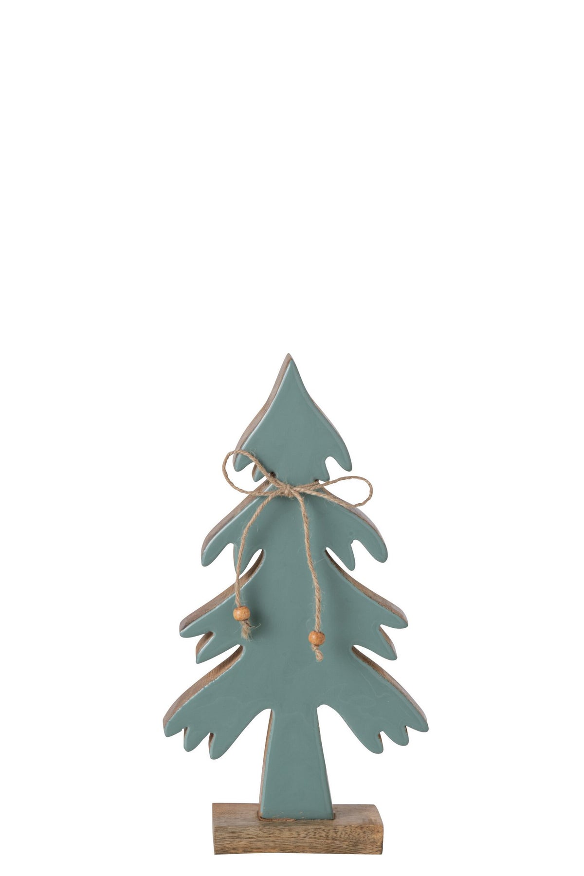 J-Line Dennenboom met strik - mangohout - naturel/turquoise - small