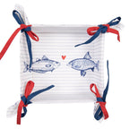 Broodmand 35x35x8 cm Wit Blauw Katoen Vissen Broodmandje