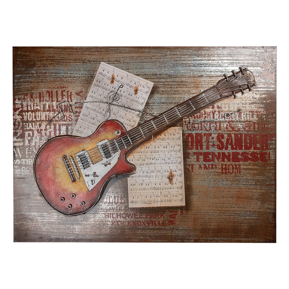 3D Schilderijen metaal 100x75 cm Oranje Gitaar