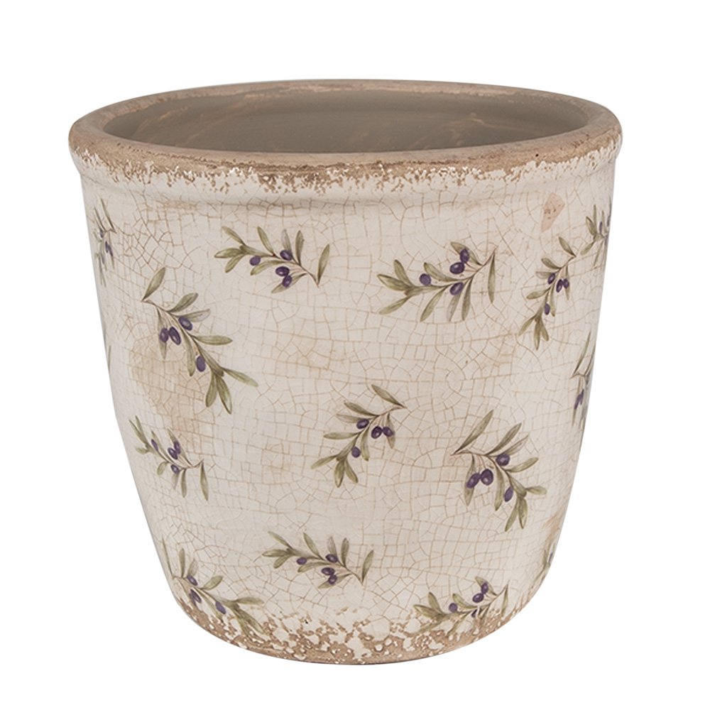 Bloempot Ø 14x13 cm beige blauw keramiek olijven bloempot binnen
