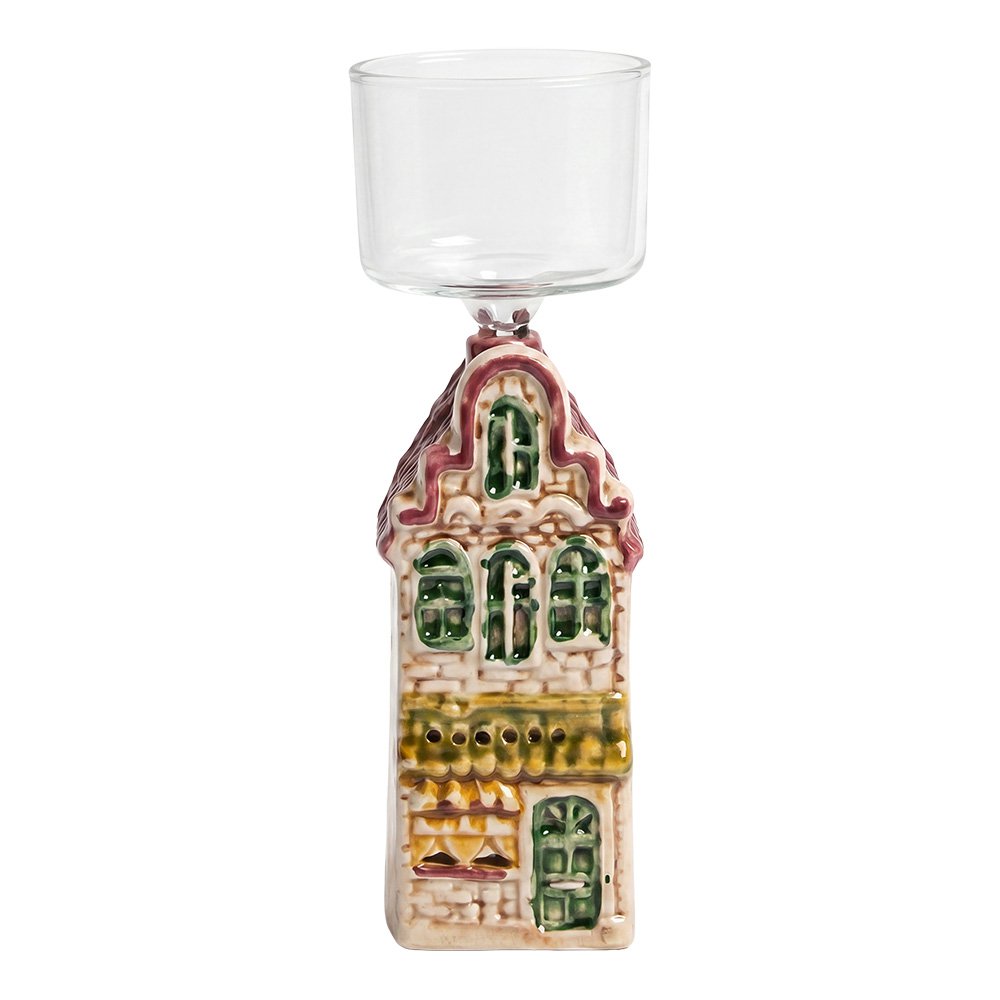 Waxinelichthouder Huis 5x5x12 cm Zilverkleurig Glas