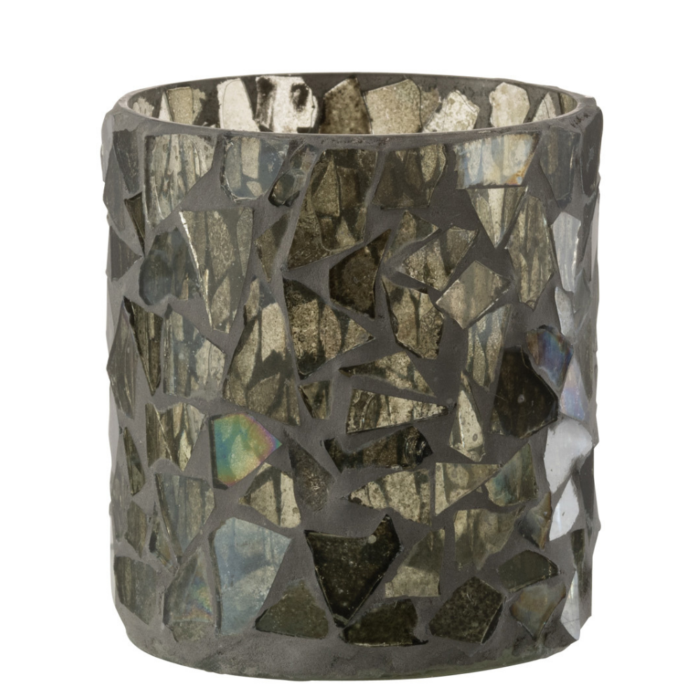 J-Line kaarshouder Mozaiek - glas - grijs/groen - small