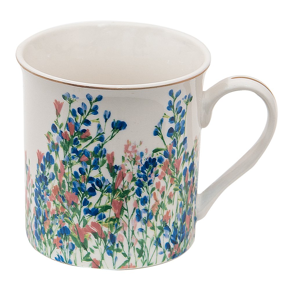 Mok 330 ml Blauw met Porselein Bloemen Theemok