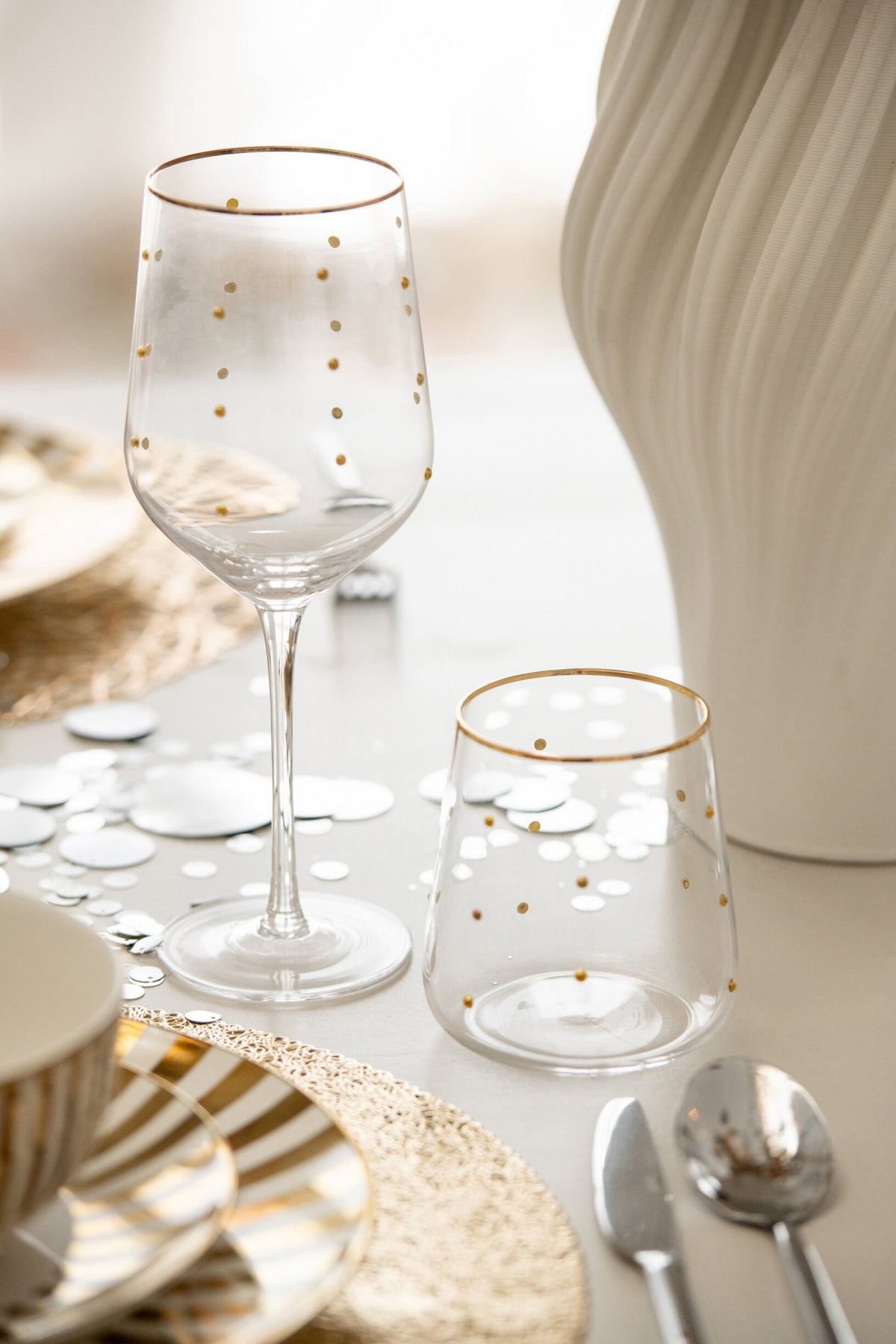 J-Line wijnglas Stippen - glas - tansparant/goud