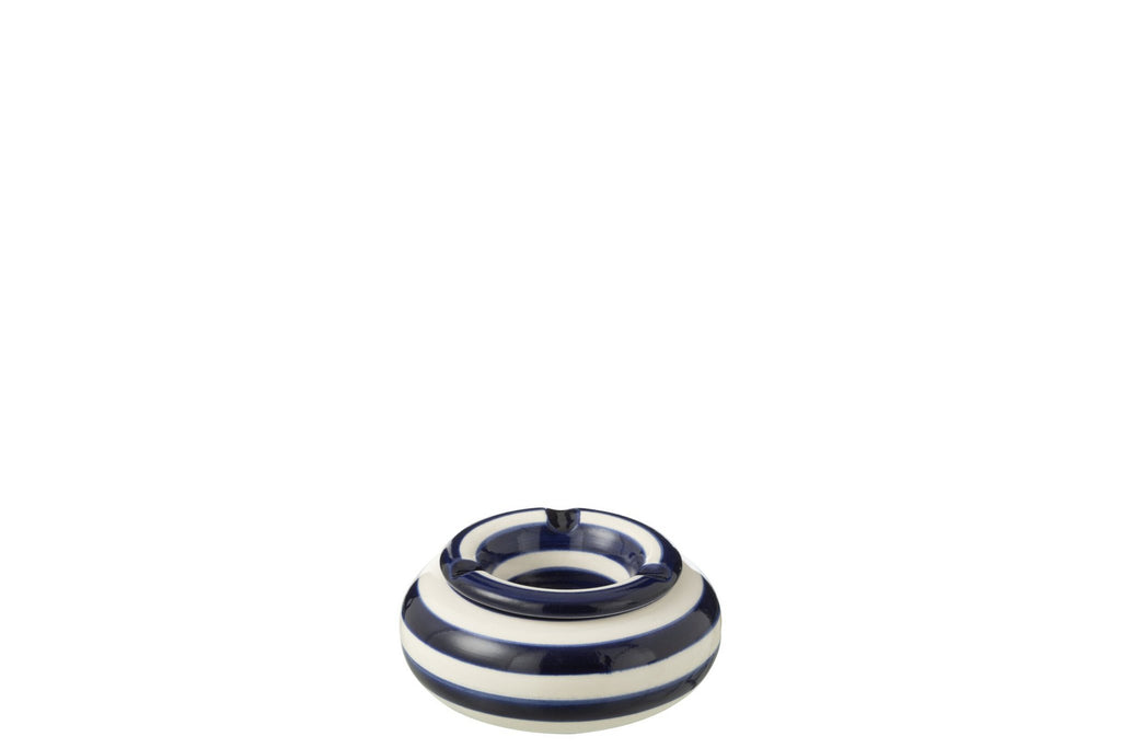 J-Line asbak Granada Stripes - keramiek - wit/blauw - small