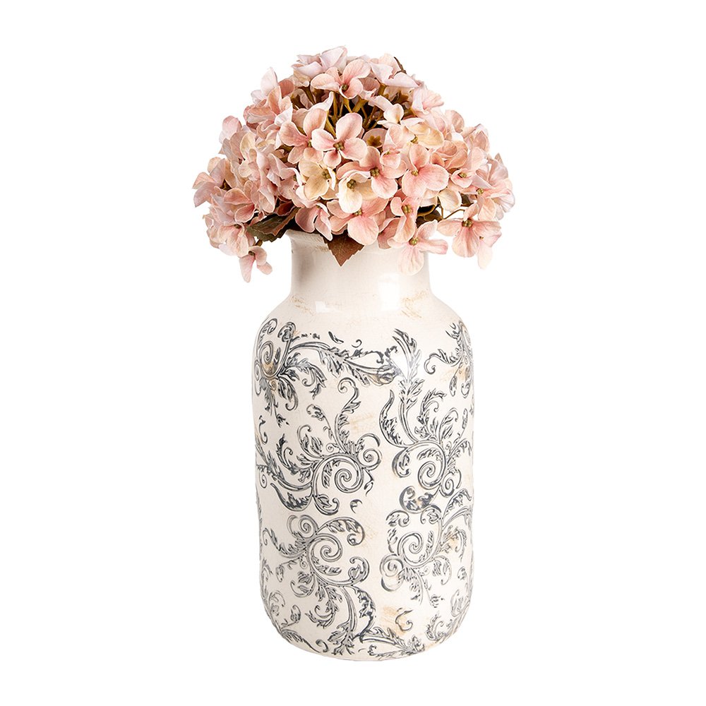 Vaas Ø 14x26 cm Beige Grijs Keramiek Bloemen