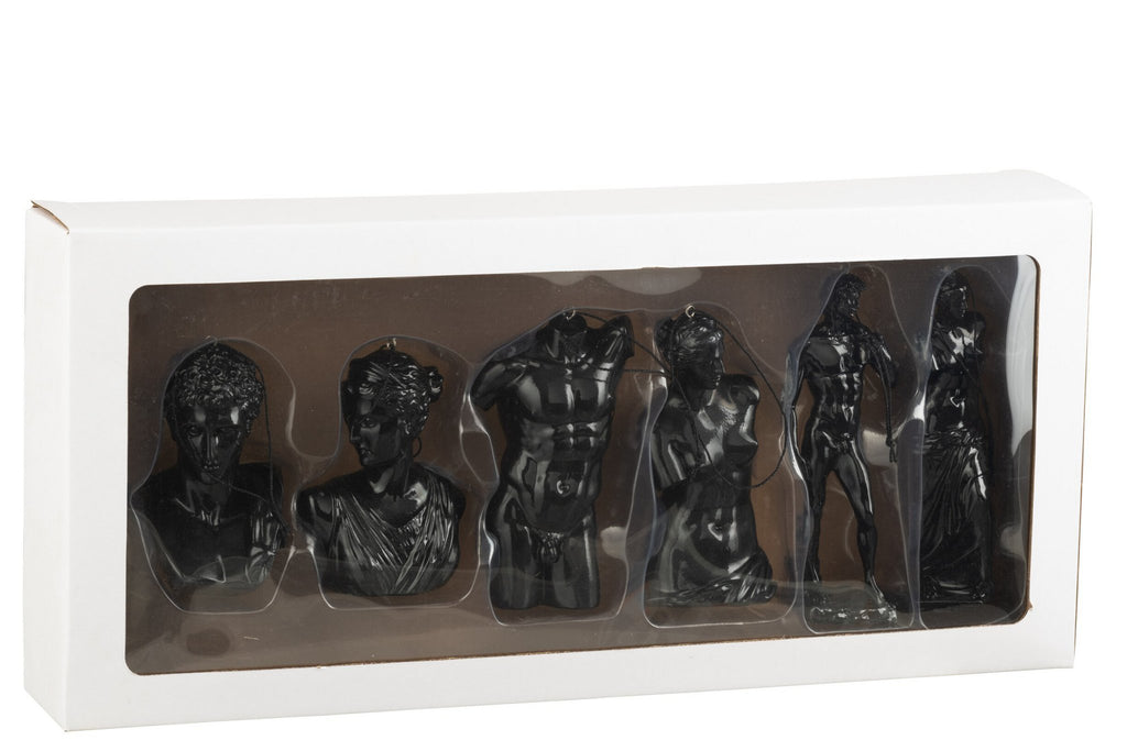 J-Line hangers romeinse beelden - polyresin - zwart - doos van 6