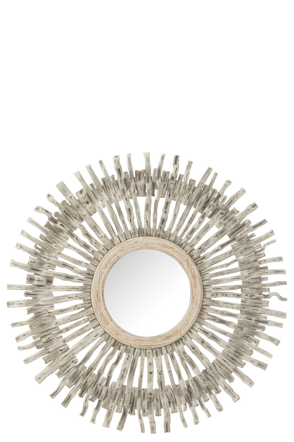 J-Line spiegel Rond Zon - hout - wit - Ø 100 cm