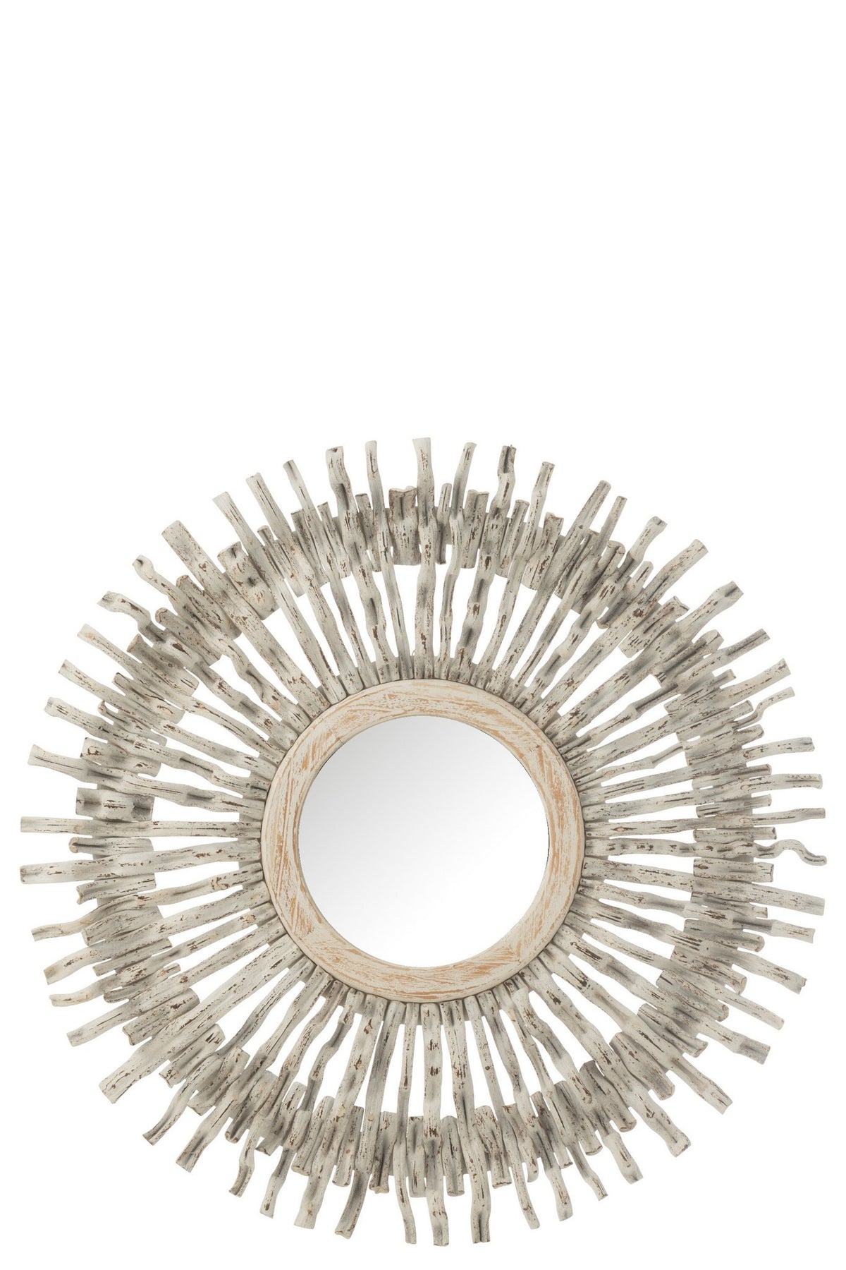 J-Line spiegel Rond Zon - hout - wit - Ø 100 cm