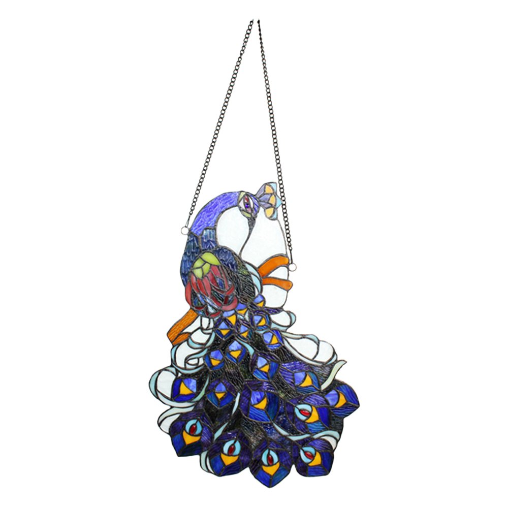 Glaspaneel Tiffany Pauw 70 cm Blauw Glas Glaskunst