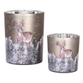Theelichthouder Set van 2 Ø 7x8 / 10x13 cm Grijs Glas Hert