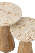 J-Line bijzettafel Rond Marmer - hout - beige/bruin - set van 2