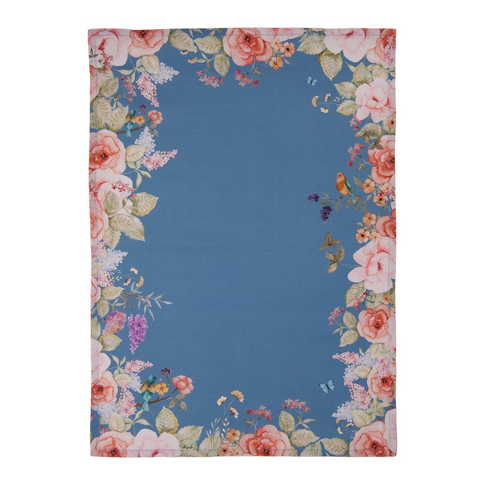 Theedoek 50x70 cm Blauw Katoen Bloemen