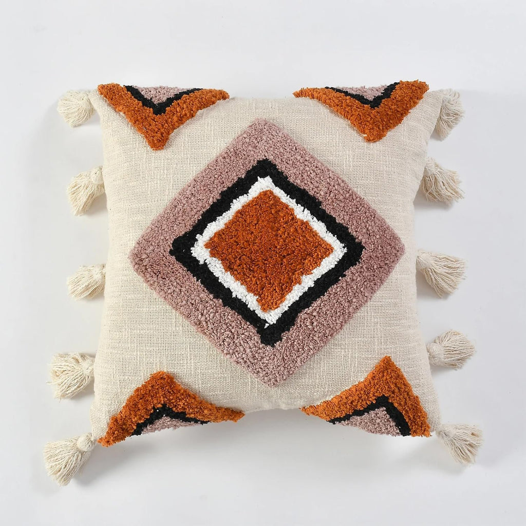 Geometrische getufte decoratieve kussenhoes - 100% katoen - set van 2 stuks