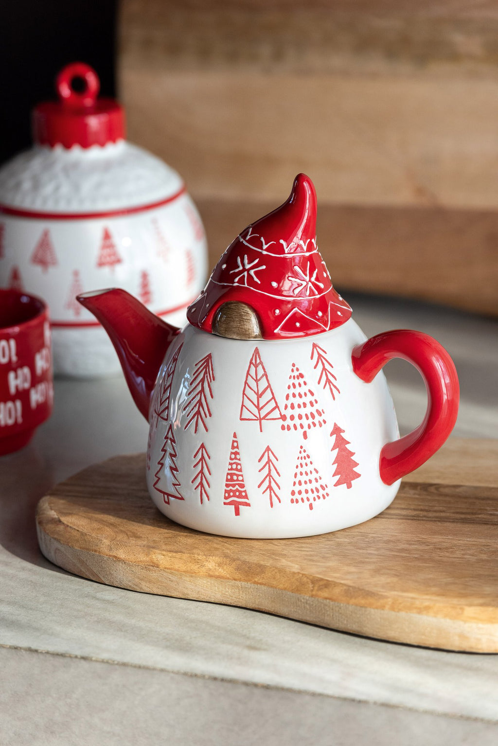 J-Line theepot Kerstman Dolomiet - keramiek - rood/wit
