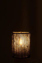 J-Line lamp Cilinder - metaal/katoen - zwart - small - LED lichtjes