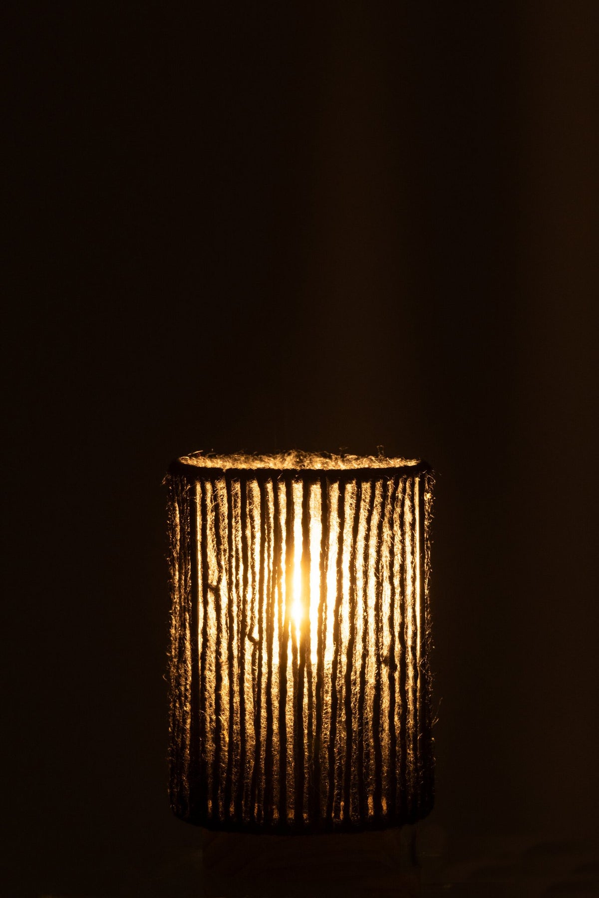 J-Line lamp Cilinder - metaal/katoen - zwart - small - LED lichtjes