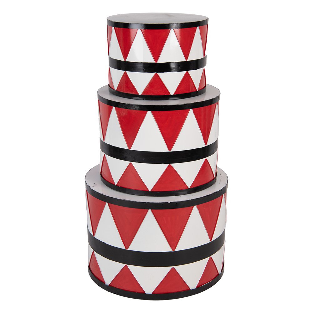 Kerstdecoratie Trommel Ø 47/ Ø 39 / Ø 31 cm Wit Rood Metaal