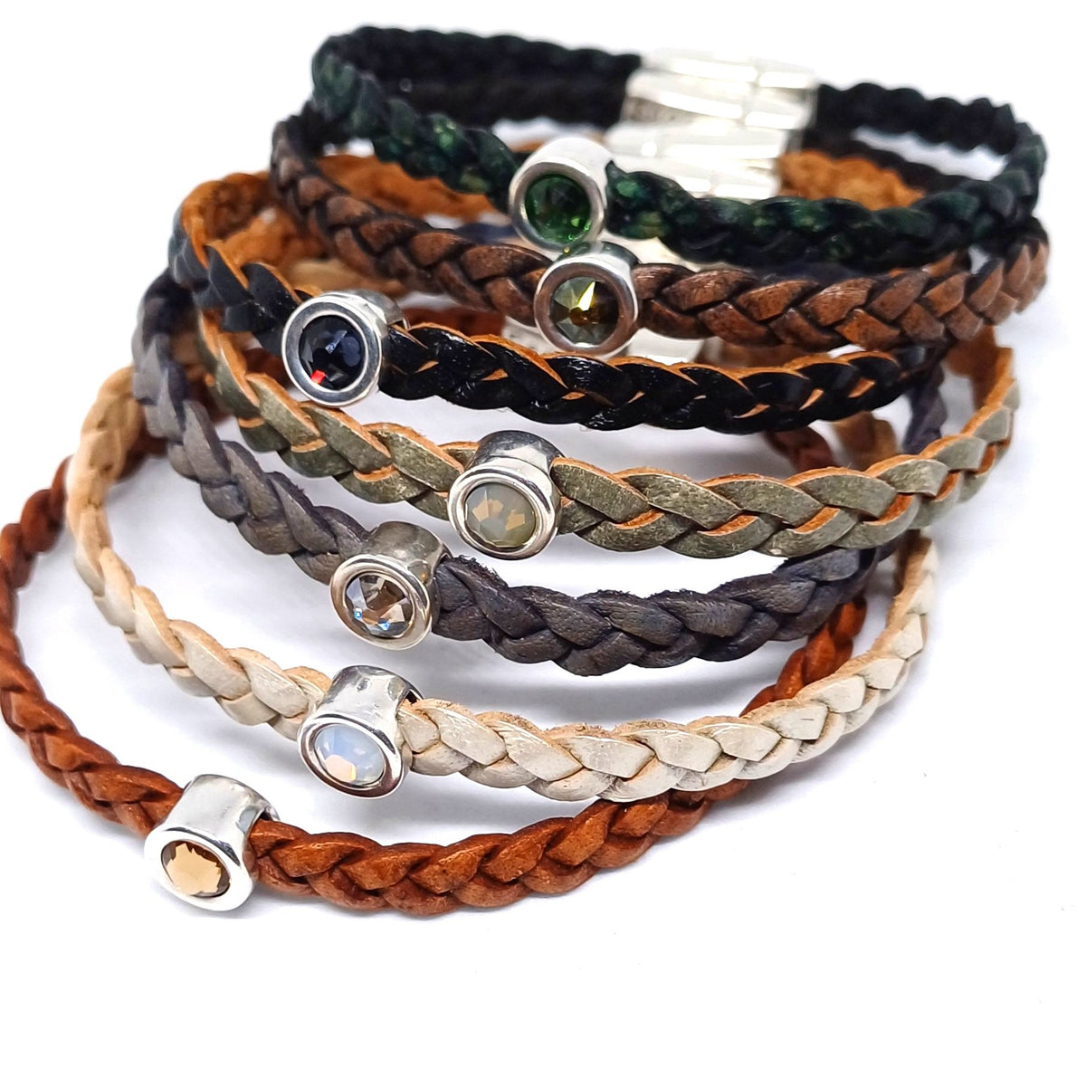 Shorty gevlochten leren armband antiek zilver