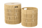 J-Line mand + deksel Rond - ijzer/papier - naturel - set van 2