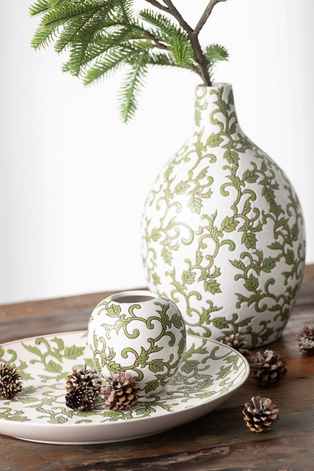 J-Line decoratie Bord Yezi - porselein - groen/wit