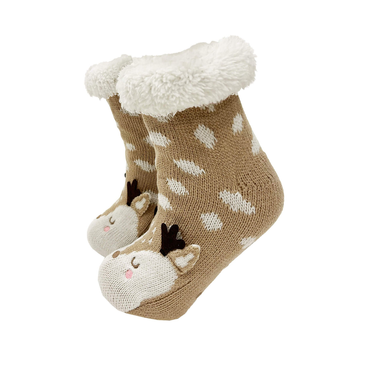 Textino Bambi - Huissokken maat 31/34 - antislip - met sherpa voering - Hazelnoot