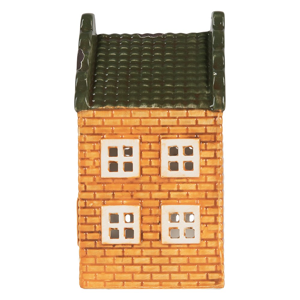 Waxinelichthouder Huis 9x10x19 cm Oranje Keramiek