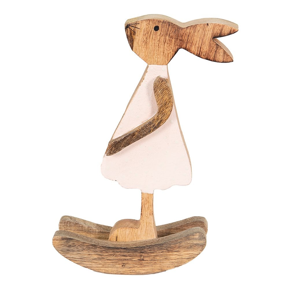 Beeld Konijn 14x7x25 cm Bruin Roze Hout