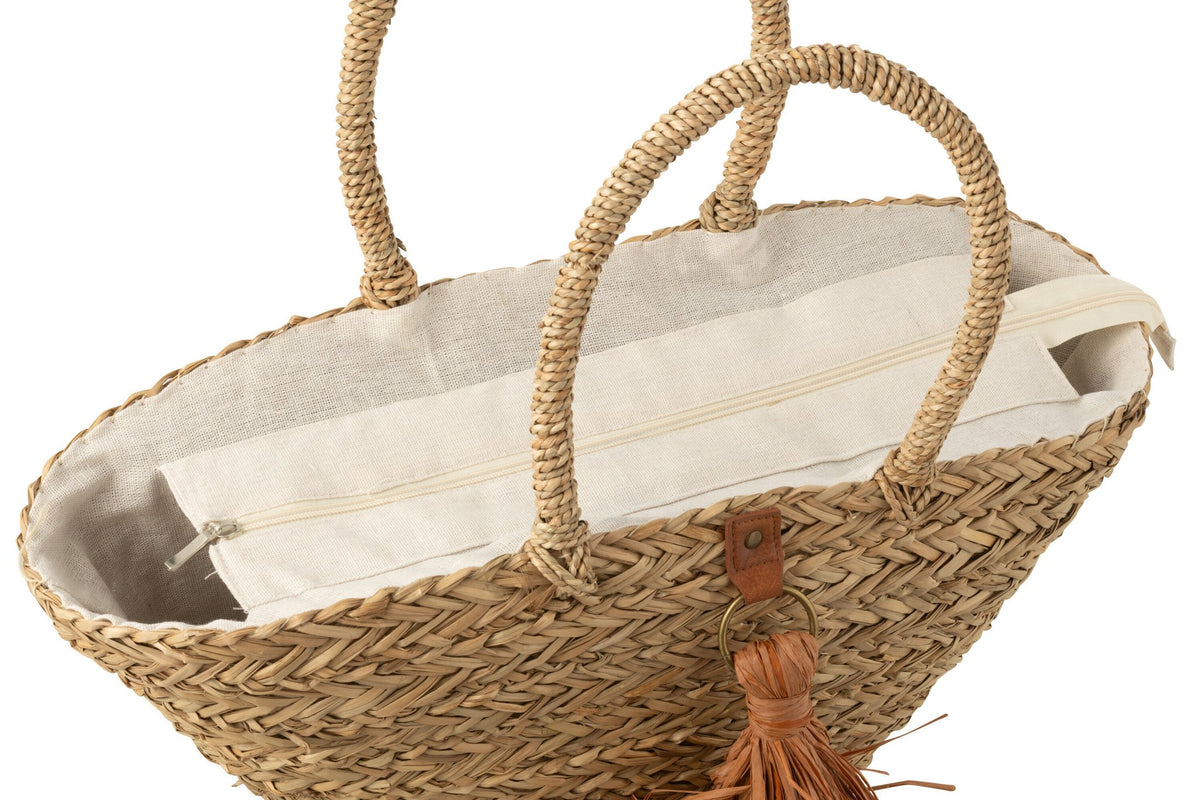 J-Line Strandtas Kwasten Zeegras/Raphia Naturel/Bruin