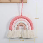 Roze geweven regenboog wandhanger – handgemaakte textielkunst – 8x8 inch