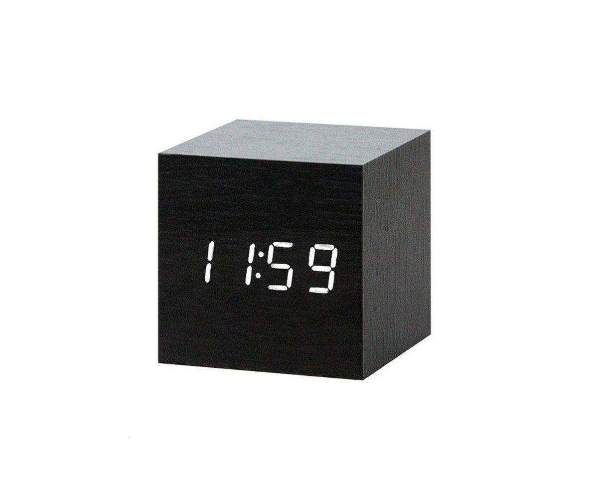 Houten wekker kubus zwart