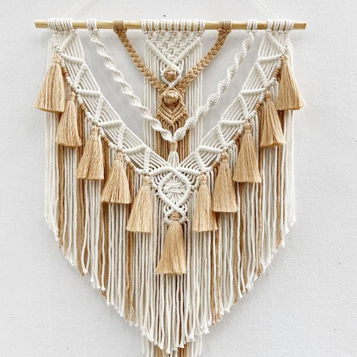 Handgeknoopt macramé wandkleed – Boheems textieldecor