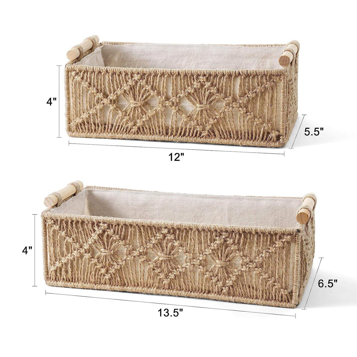 Handgeweven Macrame Opbergmanden – Gevoerd Geweven Houten Handvat - 2st
