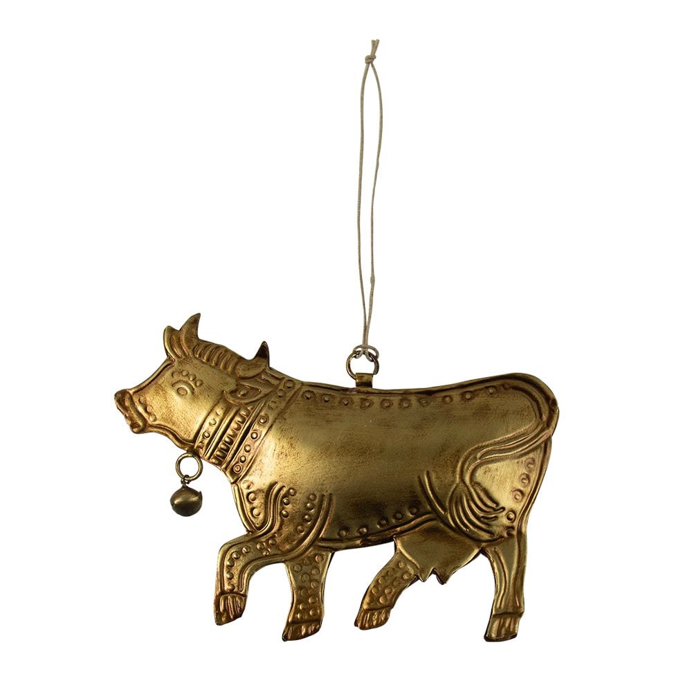 Hanger ijzer koe goud 16cm