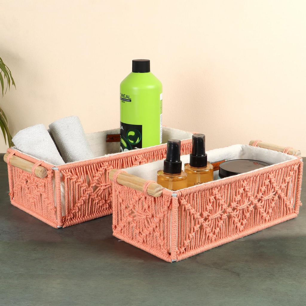 Rose handgeweven katoenen opbergmandenset – set van 2 stuks