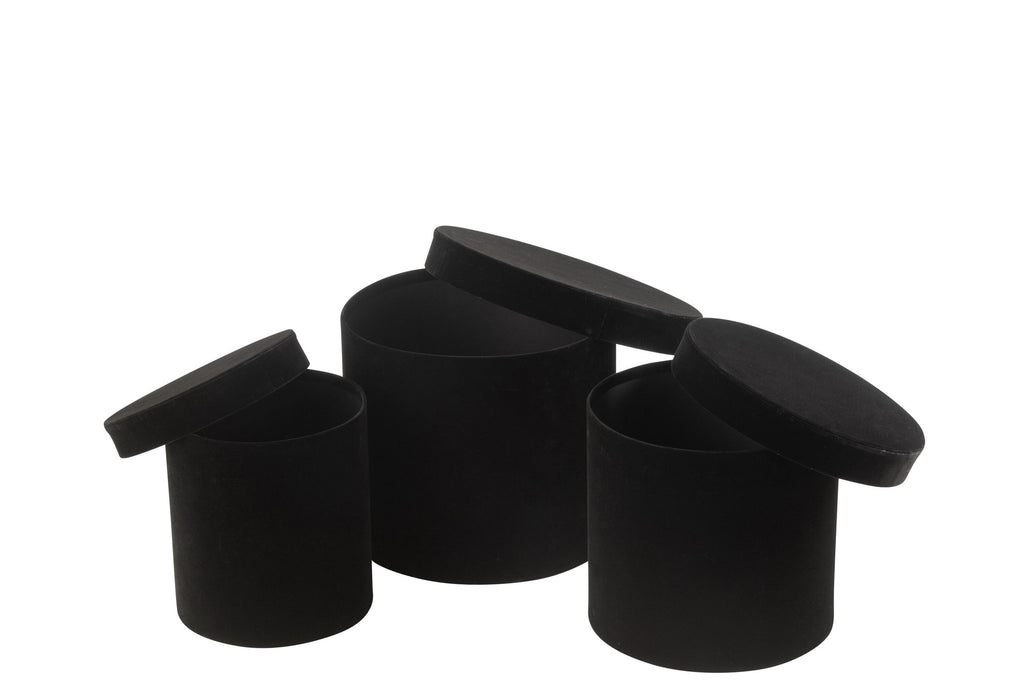 J-Line doos Rond - fluweel/papier - zwart - 3 stuks