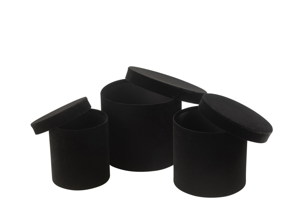 J-Line doos Rond - fluweel/papier - zwart - 3 stuks