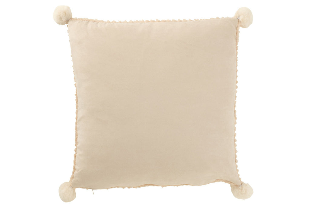J-Line kussen Zacht Pompoms - polyester - beige