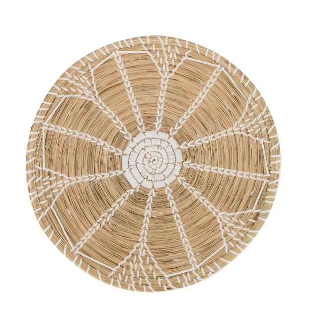 Wanddecoratie zeegras rond 40x5cm naturel/wit