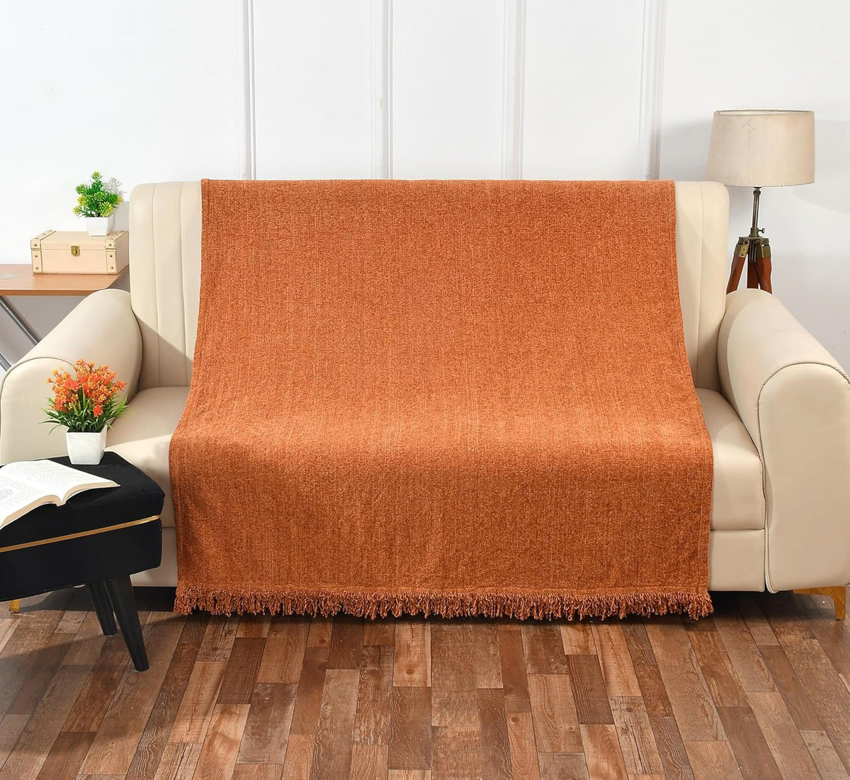 Roestkleurige chenille-stijl deken – polyester wafelweefsel – duurzaam, 130x180 cm – verpakking 1